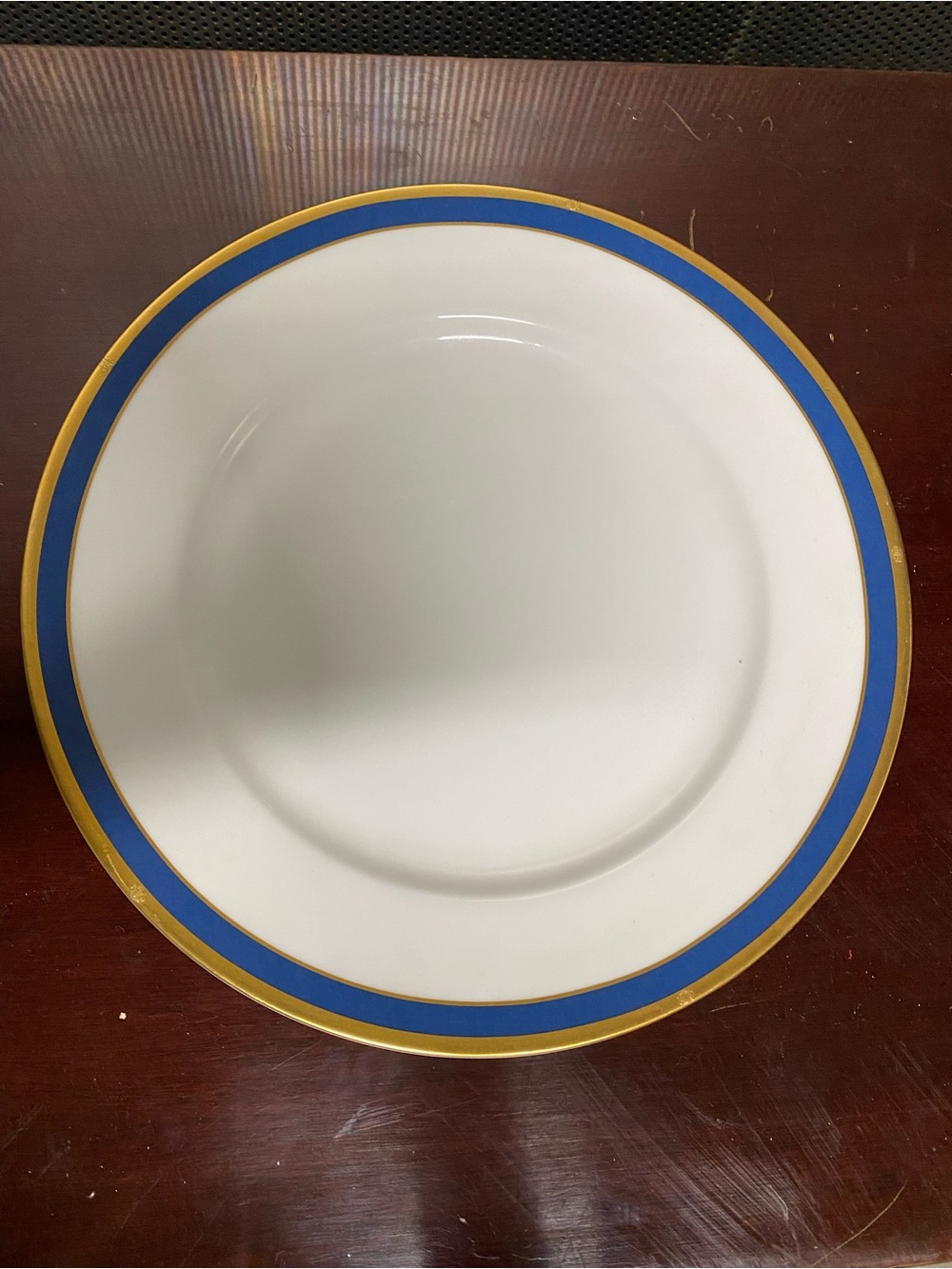 Christian Dior Classic White Dinner Plate with Lapis and Gold Rim Vintage Rare